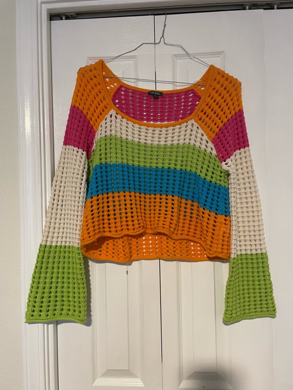 wild fable Pink and Orange Open-Knit Cropped Sweater women's M colorblock